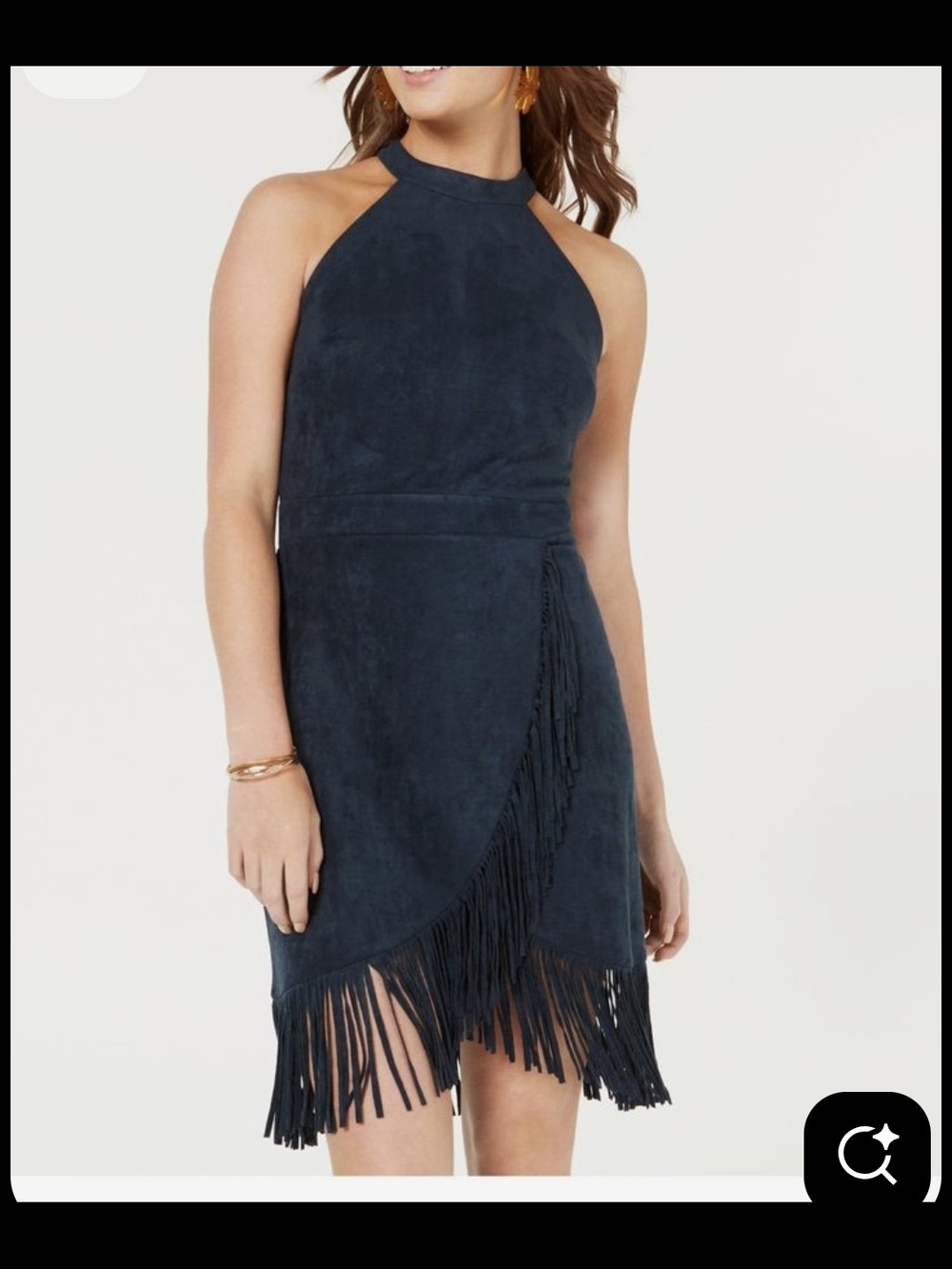 Teal Halter Fringe Suede Dress
